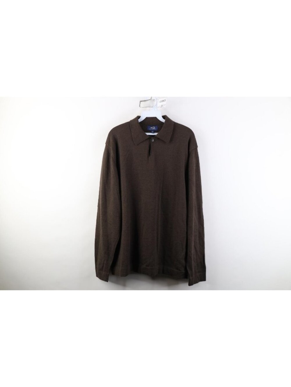 Vintage 90s Streetwear Mens Large Blank Wool Knit Collared Polo Sweater Brown